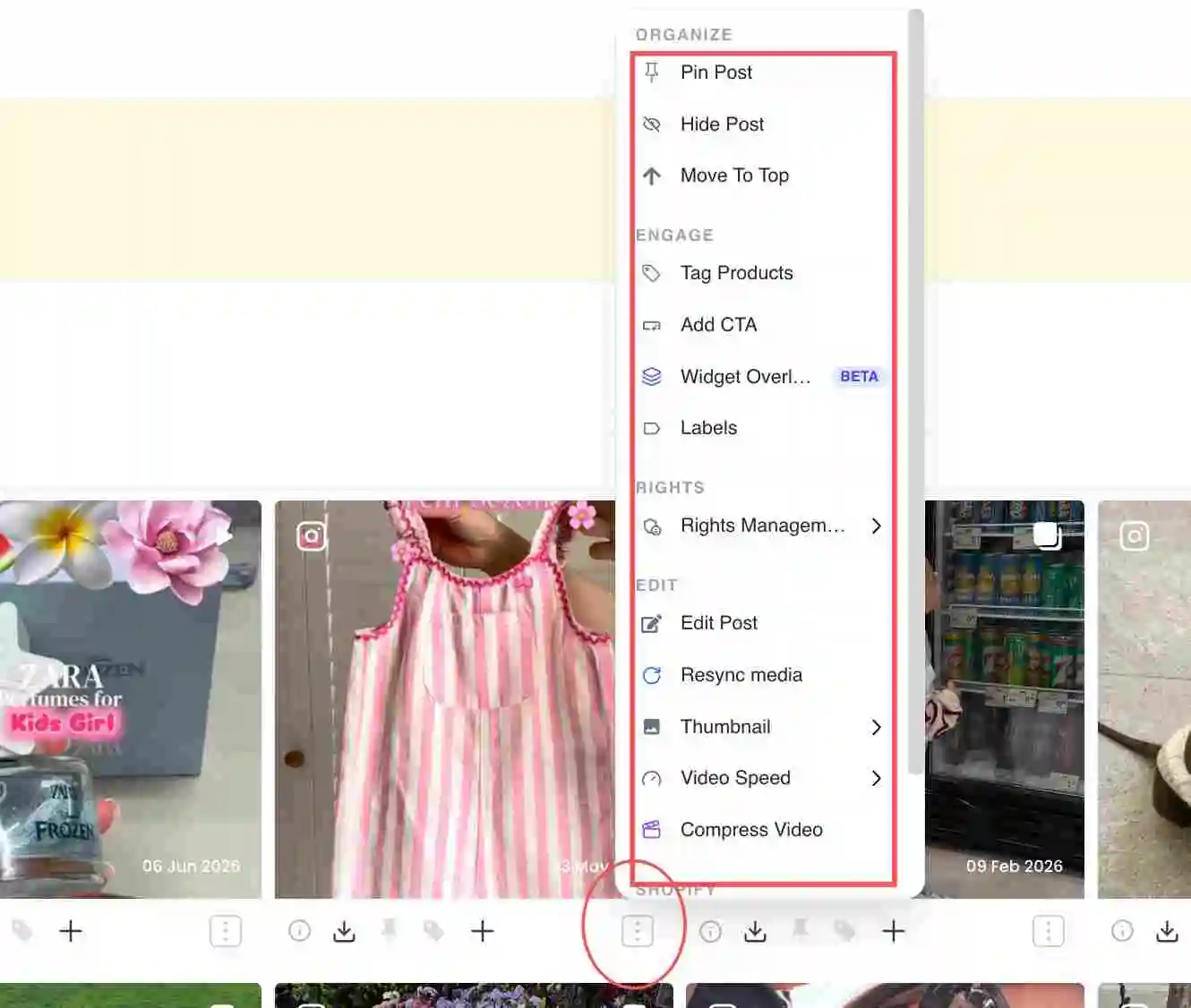 The filter bar above a collection