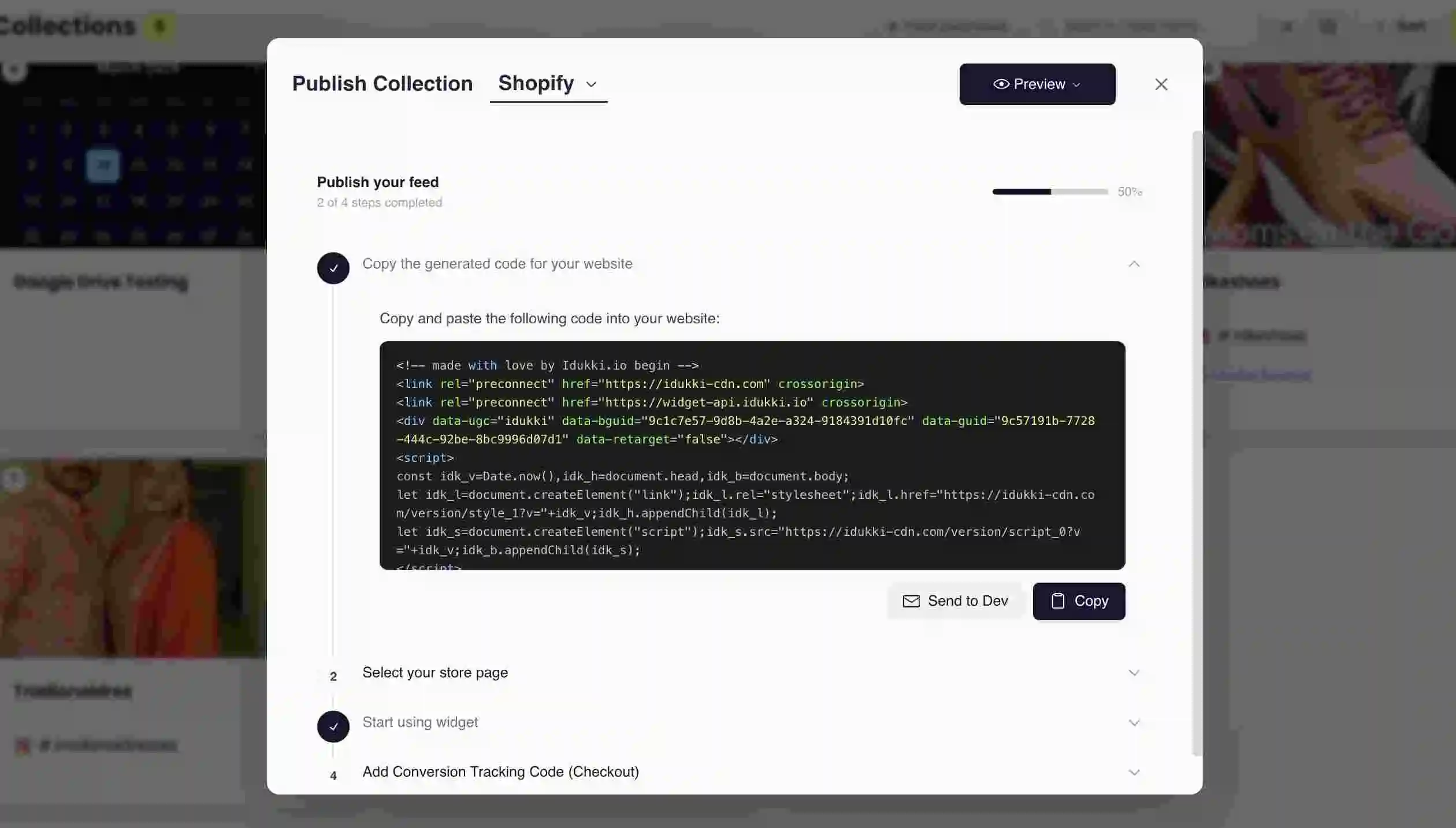 The Publish Collection screen