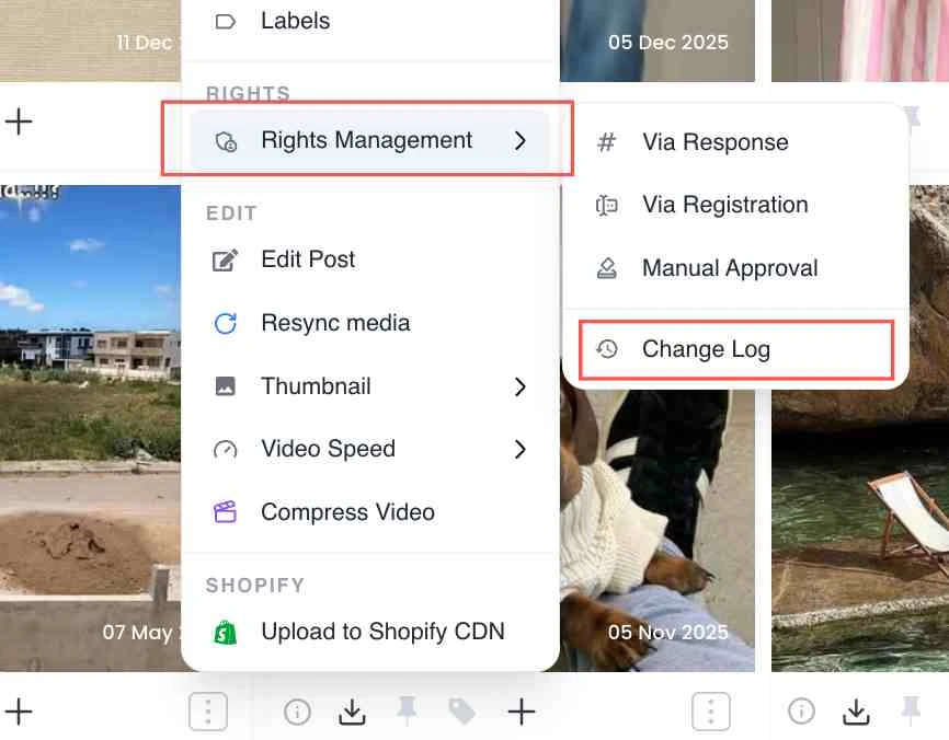 Rights Management submenu expanded under the Rights section