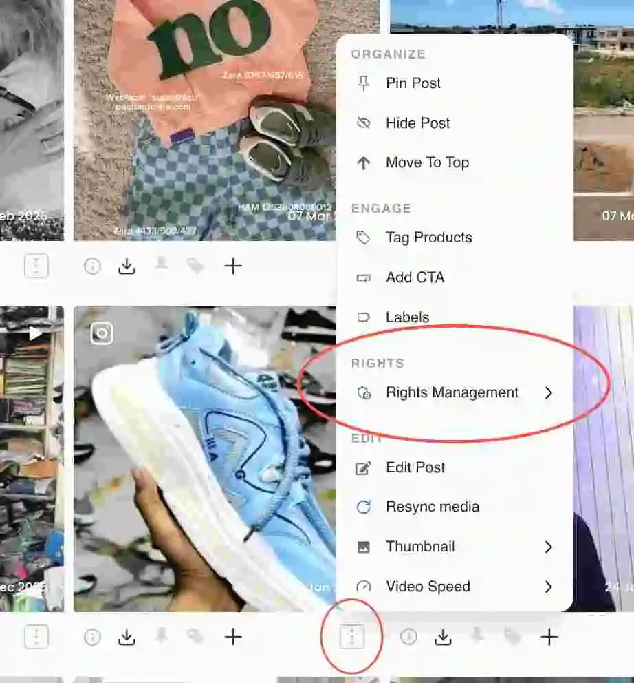 Rights Management section in the post actions menu