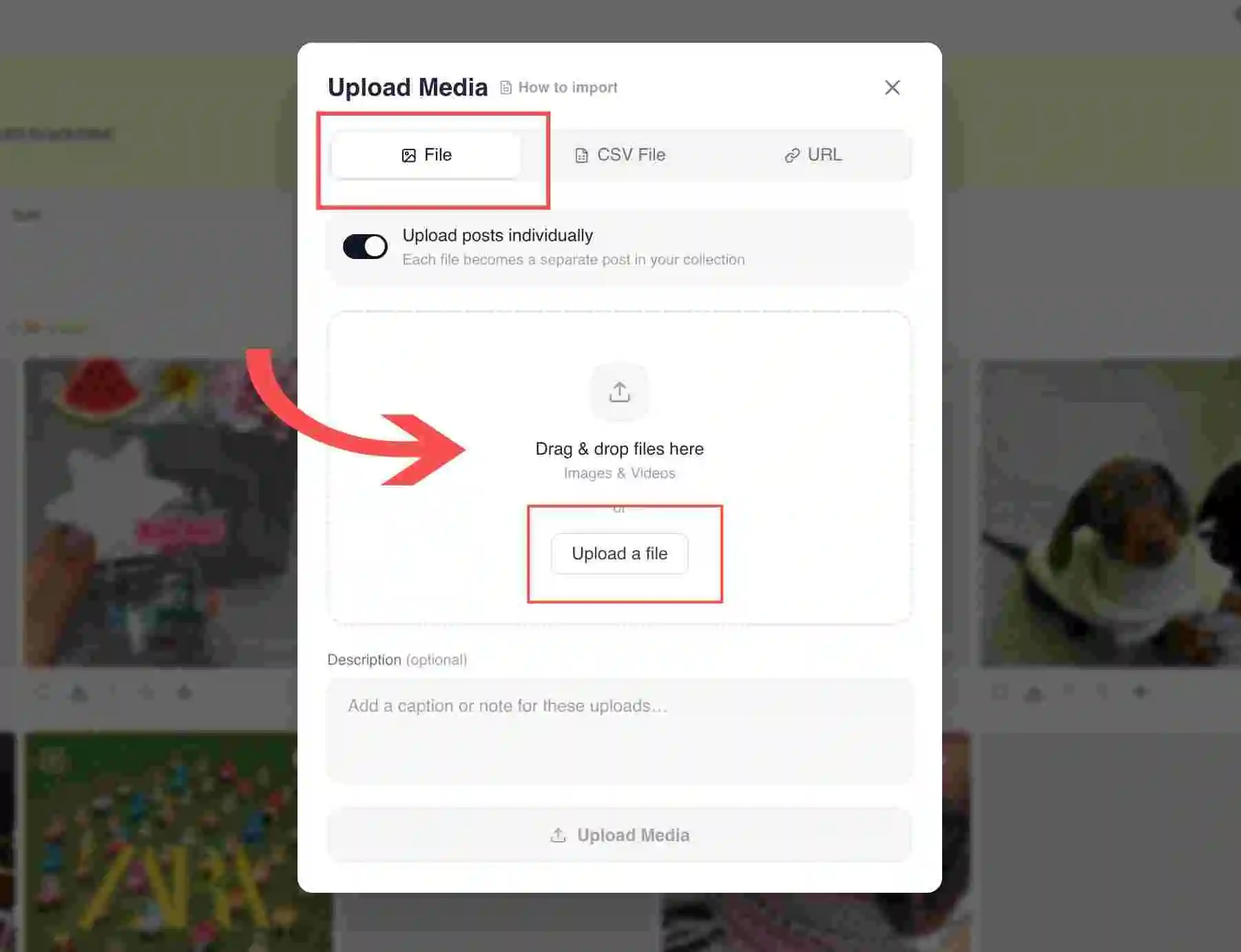 The drag-and-drop area with the Browse files button